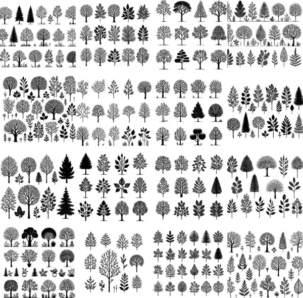 Botanik anahat biçimindeki ağaçların minimalist siyah beyaz çizgi sanatı