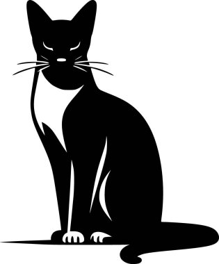 Minimalist siyah beyaz kedi silueti, temiz çizgiler ve basit poz