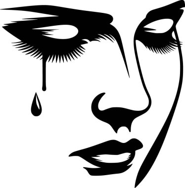 Gözyaşları ve kapalı gözleri olan bir yüzün minimalist yakın çekim vektörü, duygusal ve temiz stili.