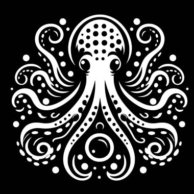 Ahtapotun akışkan minimalist formlu siyah beyaz vektörü