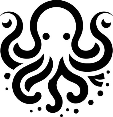 Ahtapotun akışkan minimalist formlu siyah beyaz vektörü