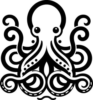 Ahtapotun akışkan minimalist formlu siyah beyaz vektörü