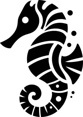 Pürüzsüz ve zarif çizgilerle deniz atının minimalist siyah beyaz vektörü