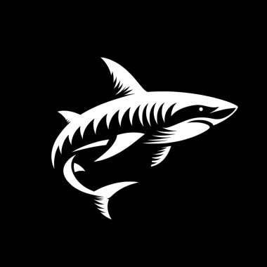 Cesur, minimalist siluet tarzında bir köpekbalığının temiz siyah beyaz vektörü