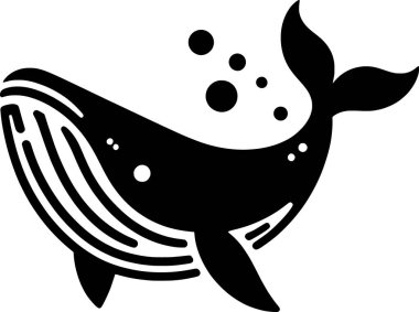 Bir balinanın minimalist siyah beyaz vektörü temiz okyanus esinlenilmiş çizgilerde