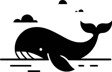 Bir balinanın minimalist siyah beyaz vektörü temiz okyanus esinlenilmiş çizgilerde