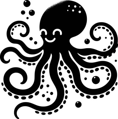 Ahtapotun akışkan minimalist formlu siyah beyaz vektörü