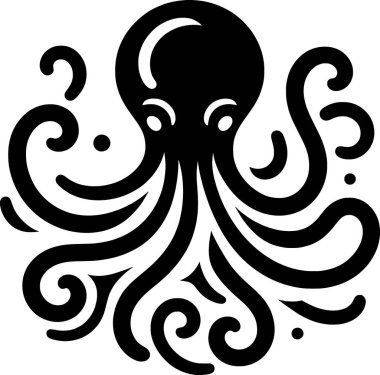 Ahtapotun akışkan minimalist formlu siyah beyaz vektörü