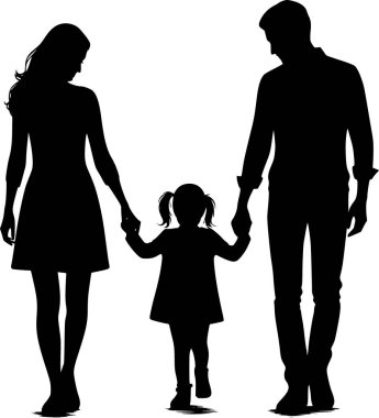 Aile silueti el ele tutuşuyor, basit ve iç açıcı bir an.