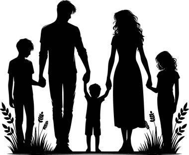 Aile silueti el ele tutuşuyor, basit ve iç açıcı bir an.