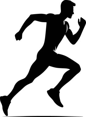 Dinamik koşu duruşu içinde koşan bir kişinin silueti, enerjik ve minimal