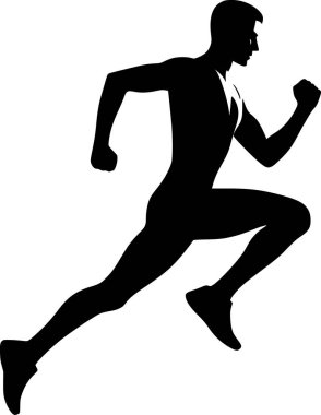 Dinamik koşu duruşu içinde koşan bir kişinin silueti, enerjik ve minimal