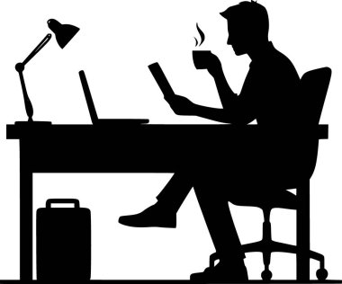 Kahve fincanıyla geç saatlere kadar çalışan birinin silueti.