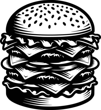 Basit bir hamburger ikonunun siyah beyaz silueti