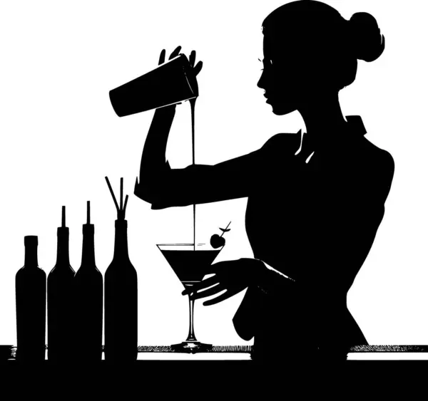 Barmenin silueti tezgahın arkasında kokteyl sallıyor.