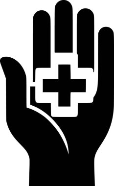 Tıbbi haç sembollü el silueti