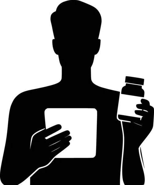 İlaç şişesini tutan ve okuyan kişinin silueti.