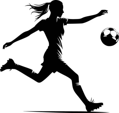 Bir insanın futbol topunu tekmeleyen minimalist vektörü, düz siluet