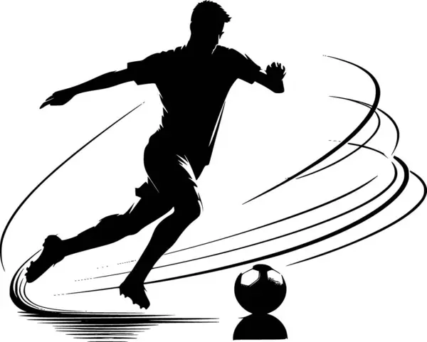 Bir insanın futbol topunu tekmeleyen minimalist vektörü, düz siluet