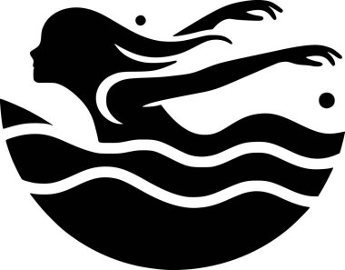 Serbest yüzen bir insanın minimalist vektörü, siyah siluet