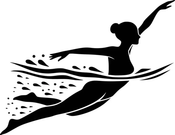 Serbest yüzen bir insanın minimalist vektörü, siyah siluet