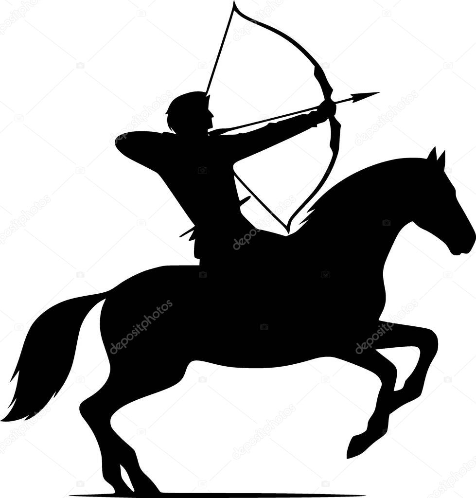 Minimalist silhouette of a person doing horse archery, black vector
