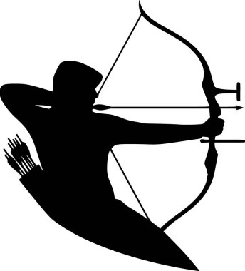 Okçuluk yapan bir kişinin minimalist silüeti, siyah vektör