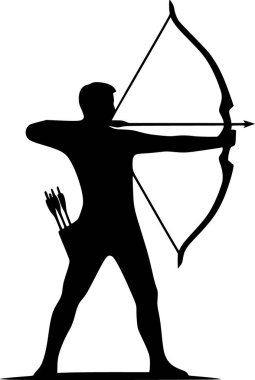 Okçuluk yapan bir kişinin minimalist silüeti, siyah vektör
