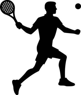 Tenis topu servis eden birinin silueti, düz siyah vektör.