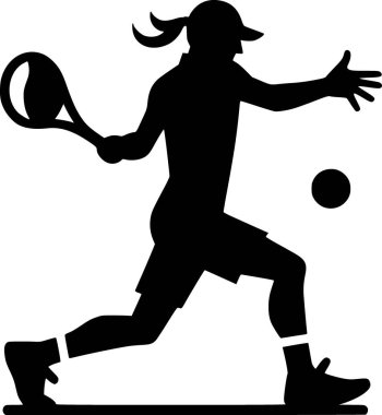 Tenis topu servis eden birinin silueti, düz siyah vektör.