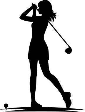 Sabit siluet golf sopası sallayan, minimalist vektör.