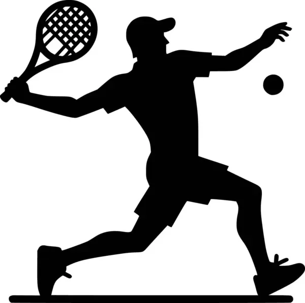 Tenis topu servis eden birinin silueti, düz siyah vektör.