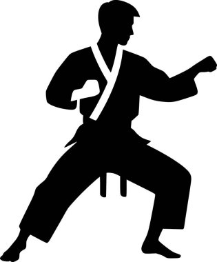 Bir insanın karate duruşu uygulamasının minimalist siyah vektörü