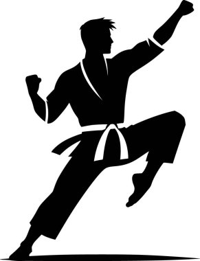 Bir insanın karate duruşu uygulamasının minimalist siyah vektörü