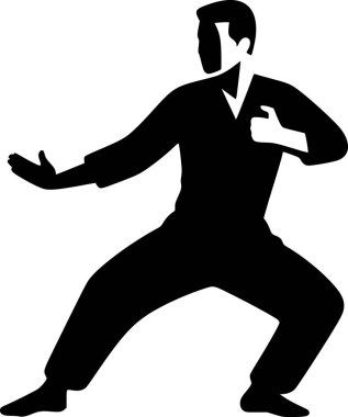 Siyah siluet bir insanın silat hareketi, minimalist stil