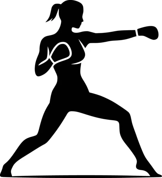 Kickboks pozu veren siyah siluet, minimalist vektör.