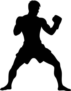 Muay Taylandlı bir dövüşçünün düz siyah vektörü.