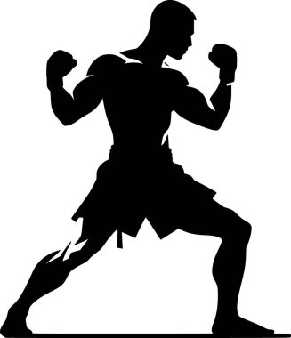 Muay Taylandlı bir dövüşçünün düz siyah vektörü.