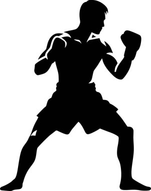 Muay Taylandlı bir dövüşçünün düz siyah vektörü.