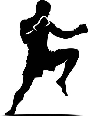 Muay Taylandlı bir dövüşçünün düz siyah vektörü.