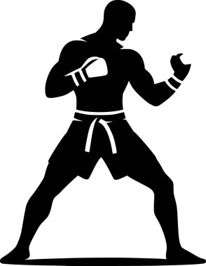 Muay Taylandlı bir dövüşçünün düz siyah vektörü.
