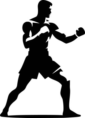 Muay Taylandlı bir dövüşçünün düz siyah vektörü.