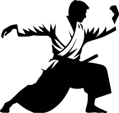 Aikido tekniğini uygulayan bir kişinin silueti, düz vektör