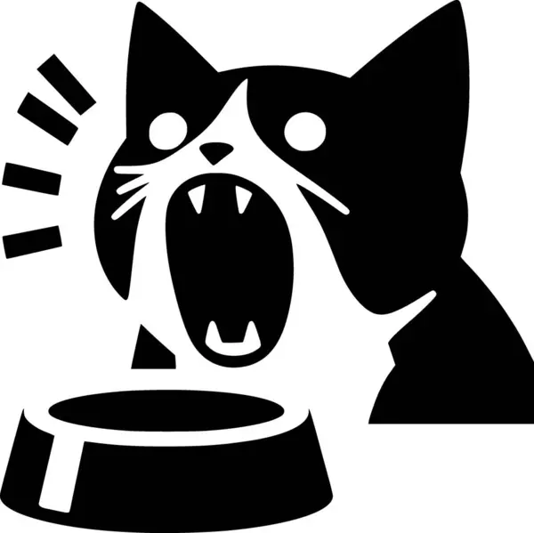 Çığlık atan kedi tabağa bağırıyor, sembolik mim tarzı, kalın vektör sanatı