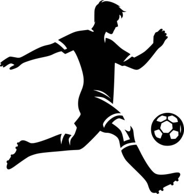 Futsal oyunda topa vuran oyuncunun minimalist vektörü, temiz siluet