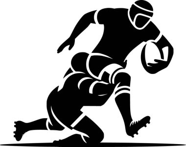 Rugby oynayan birinin düz vektörü, güçlü siyah siluet.