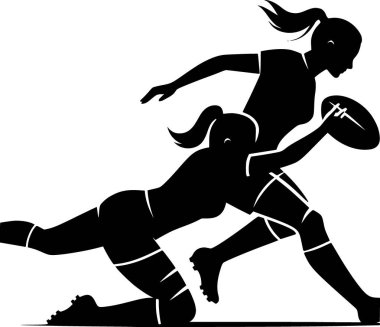 Rugby oynayan birinin düz vektörü, güçlü siyah siluet.