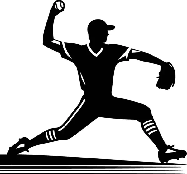 Beyzbolda top atan bir atıcının vektörü, minimalist siyah stili.