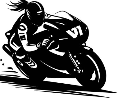 Bir motor yarışçısının düz vektörü, siyah siluet stili, logo ve marka yok