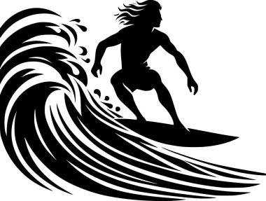 Bir sörfçünün silueti sörf dalgası, minimalist temiz düz vektör